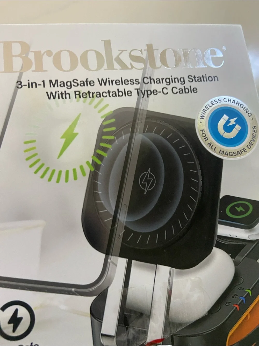 Brookstone MagSafe 3-in-1 Wireless Charging Station – Black with Silver Accents
